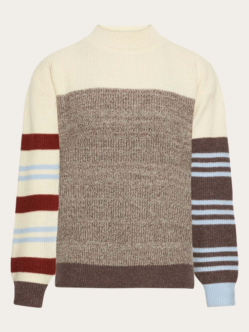 KnowledgeCotton Apparel - WMN Lambswool stripe blocking crew neck - RWS Knits 8032 Multi color stripe