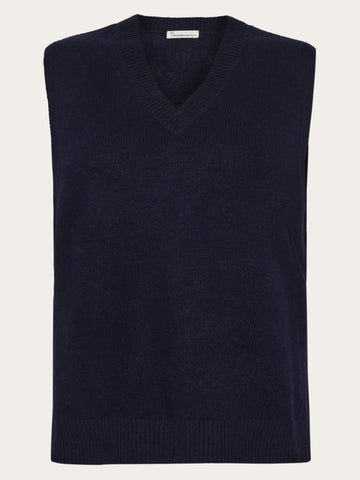 KnowledgeCotton Apparel - WMN Lambswool vest RWS Knits 1001 Total Eclipse