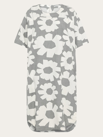 KnowledgeCotton Apparel - WMN Linen-mix print t-shirt dress Dresses 9931 Grey