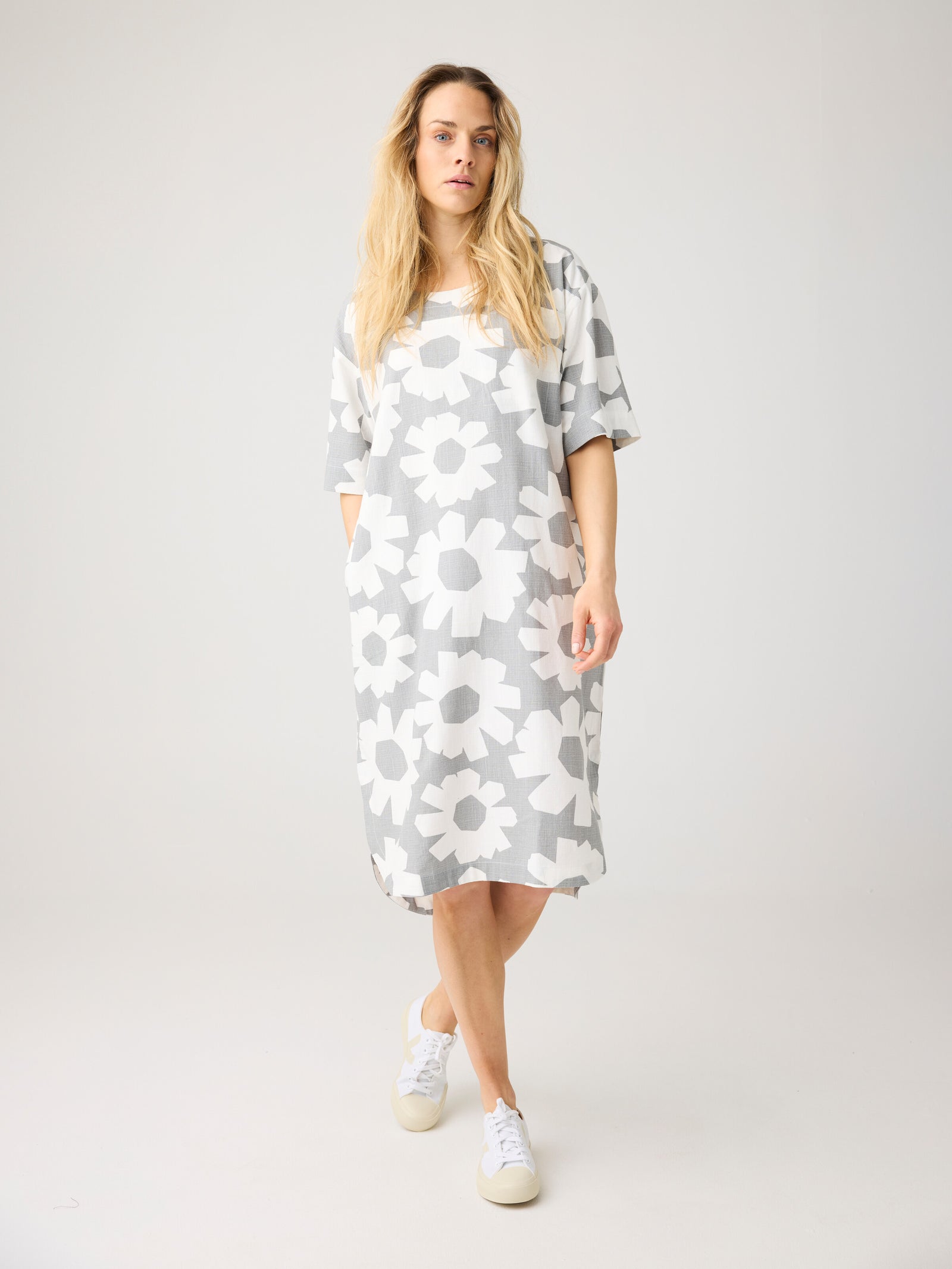 KnowledgeCotton Apparel Women's Linen Blend Print T-shirt Dress
