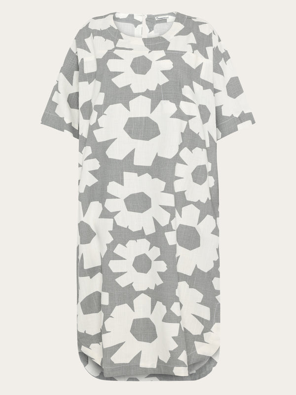 Linen blend print t-shirt dress - Grey Linen blend print t-shirt dress - Grey