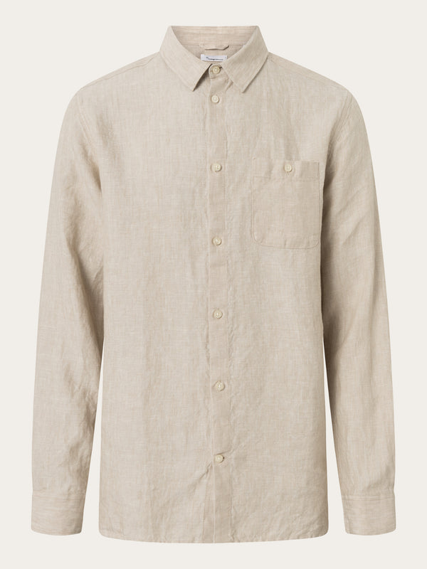 KnowledgeCotton Apparel - MEN Linen custom fit LS shirt Shirts 1228 Light feather gray