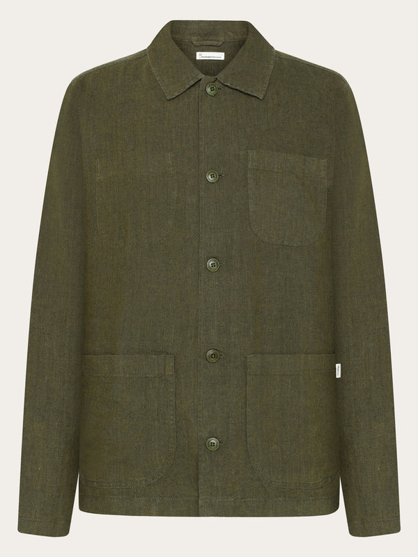 KnowledgeCotton Apparel - MEN Linen overshirt Overshirts 1068 Burned Olive