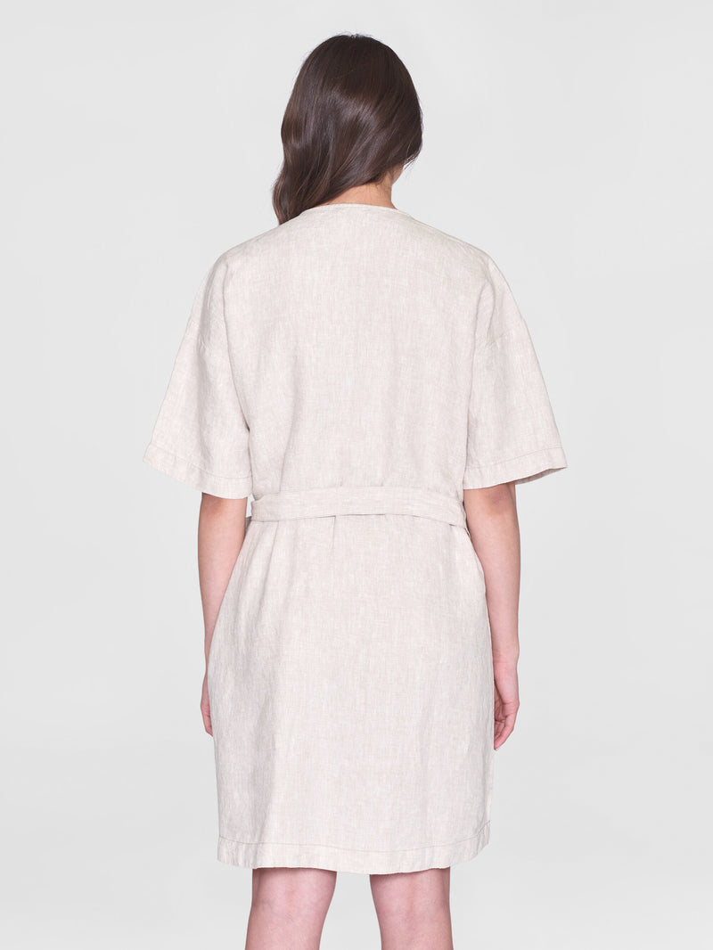 KnowledgeCotton Apparel - WMN Linen short sleeved wrap dress - GOTS/Vegan Dresses 1228 Light feather gray