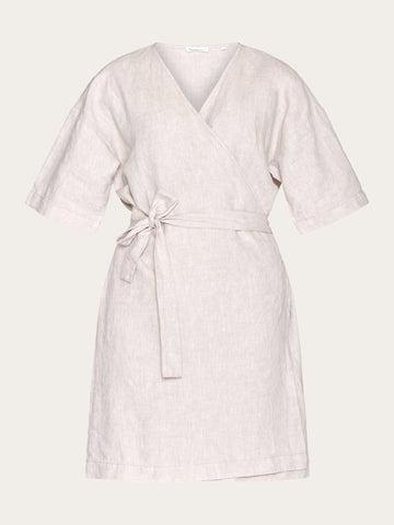 Linen short sleeved wrap dress - GOTS/Vegan - Light feather