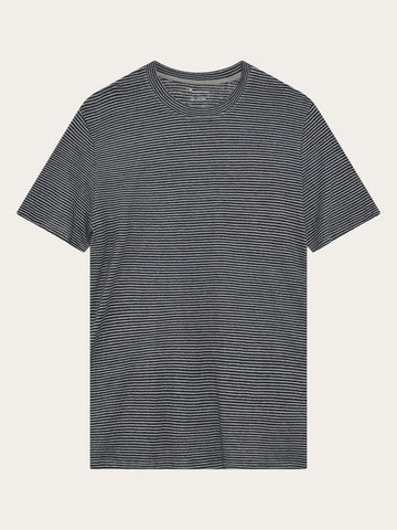 KnowledgeCotton Apparel - MEN Linen stripe t-shirt T-shirts 8036 Navy