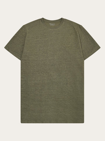 KnowledgeCotton Apparel - MEN Linen t-shirt T-shirts 1068 Burned Olive