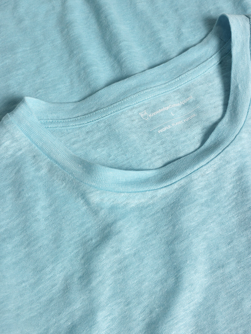 KnowledgeCotton Apparel - MEN Linen t-shirt T-shirts 1480 Aqua-Esque