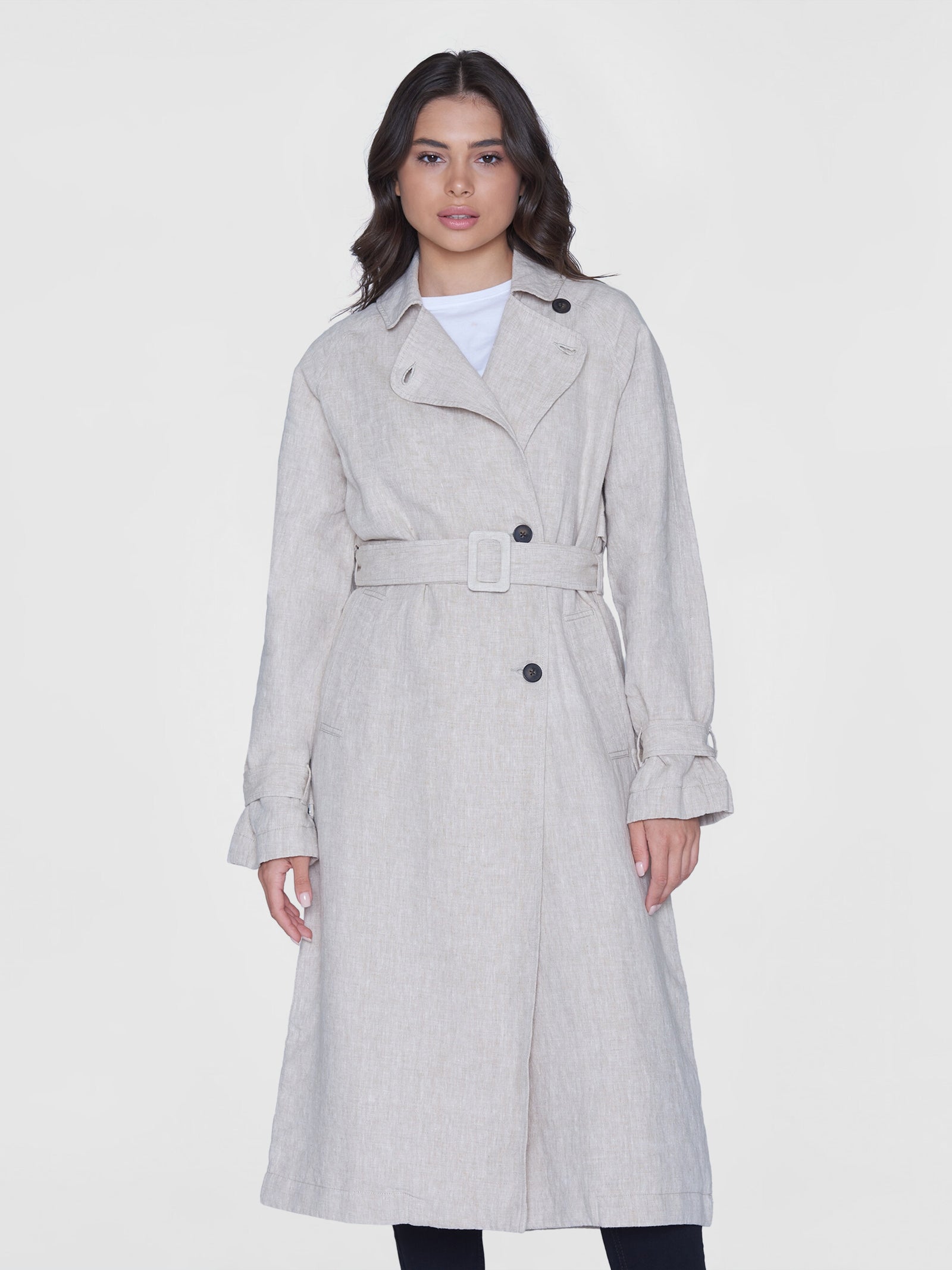 Buy Linen trenchcoat GOTS Vegan Light feather gray from KnowledgeCotton Apparel