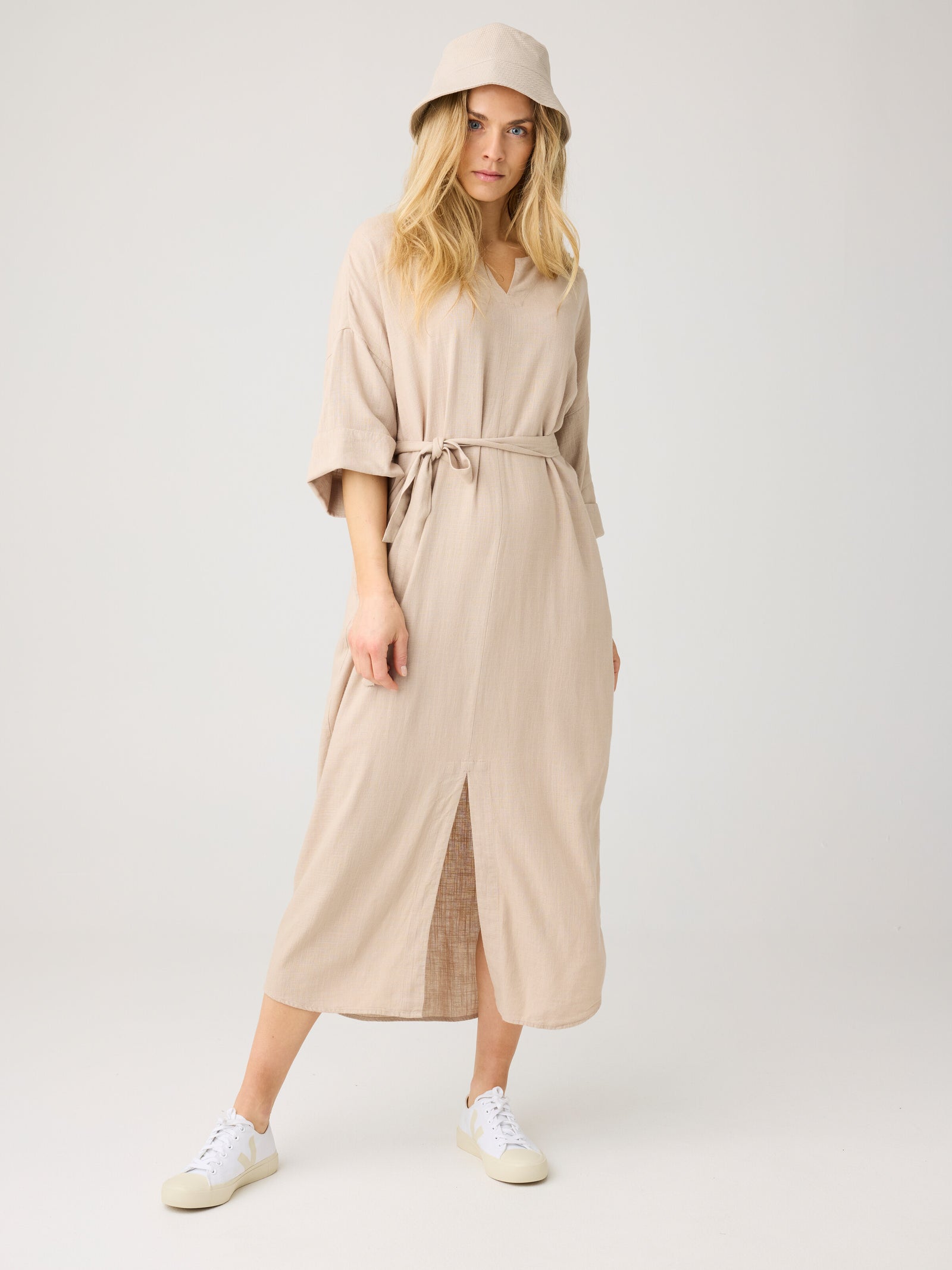KnowledgeCotton Apparel Women's Linen V-neck Dress