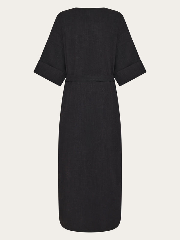 black linen dresses with sleeves KnowledgeCotton Apparel V-neck Dress Size:X-small offering endless styling possibilities Strapless Wedding Dress Zara Womens Long Sleeve