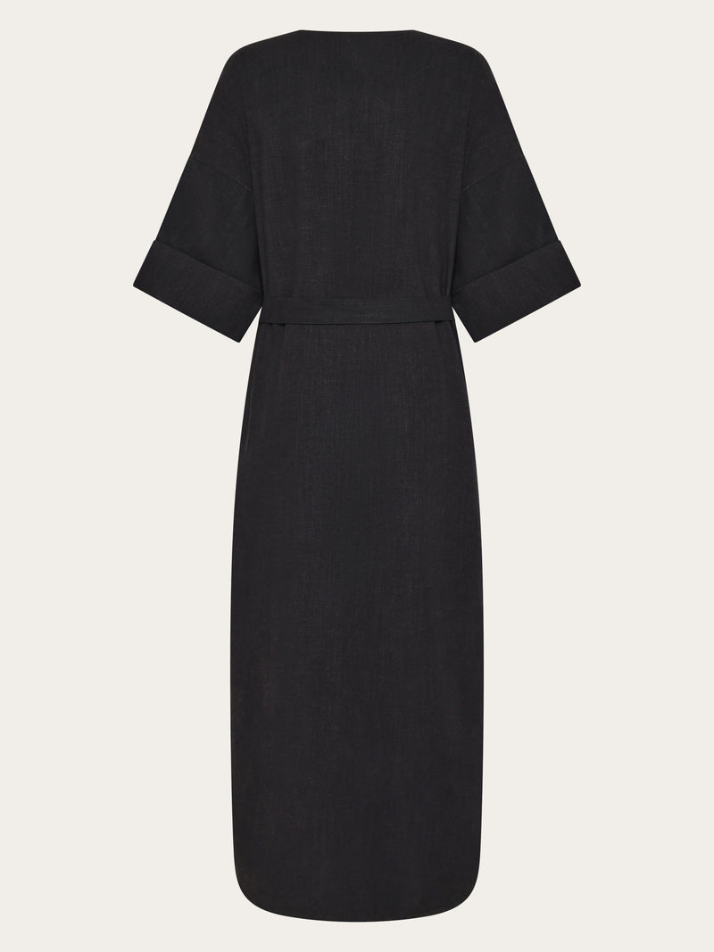 linen dresses black KnowledgeCotton Apparel V-neck Dress The relaxed cut supports style steals 11.21 Variant:red Long Sleeve Satin Homecoming