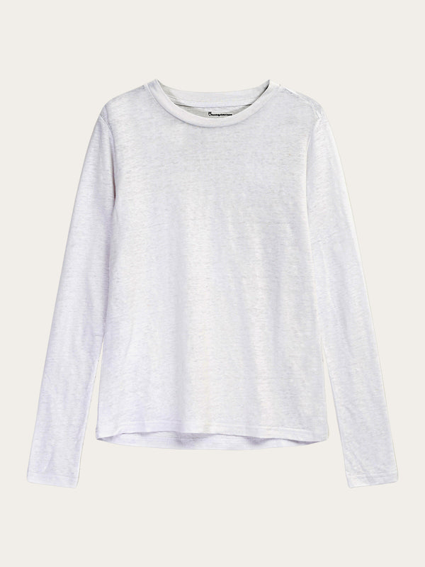 KnowledgeCotton Apparel - WMN Long sleeve linen t-shirt - GOTS/Vegan T-shirts 1010 Bright White