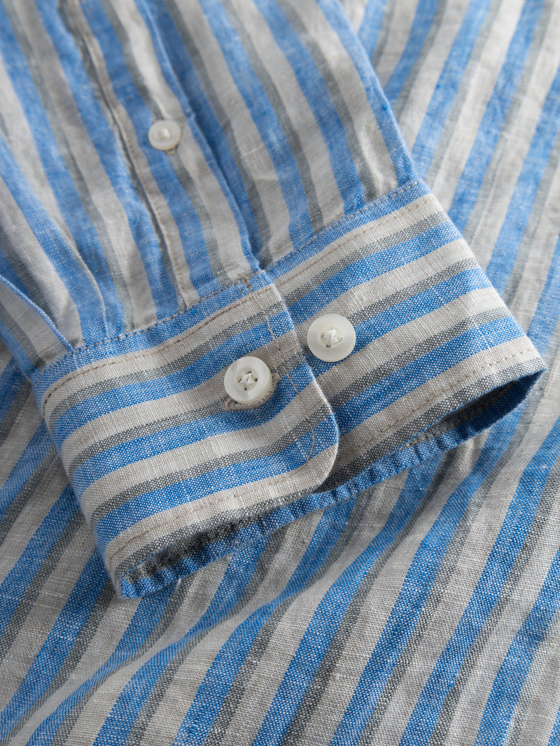 KnowledgeCotton Apparel - MEN Long sleeve striped linen custom fit shirt Shirts 8007 Stripe