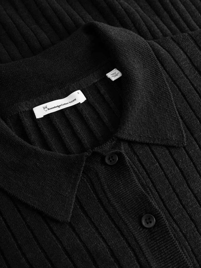 KnowledgeCotton Apparel - WMN Long sleeved polo rib dress - Tencel™ Dresses 1300 Black Jet