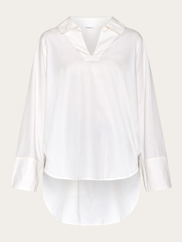 KnowledgeCotton Apparel - WMN Loose A-shape chambray shirt - GOTS/Vegan Shirts 1387 Egret