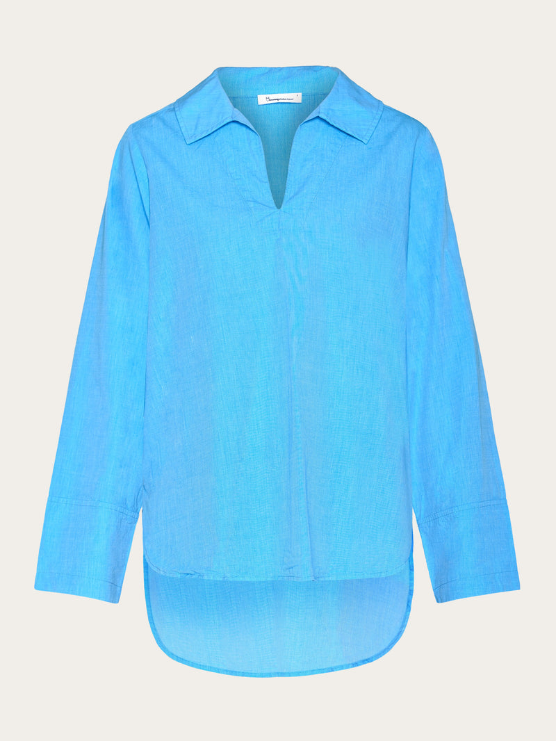 KnowledgeCotton Apparel - WMN Loose A-shape chambray shirt - GOTS/Vegan Shirts 1445 Malibu Blue