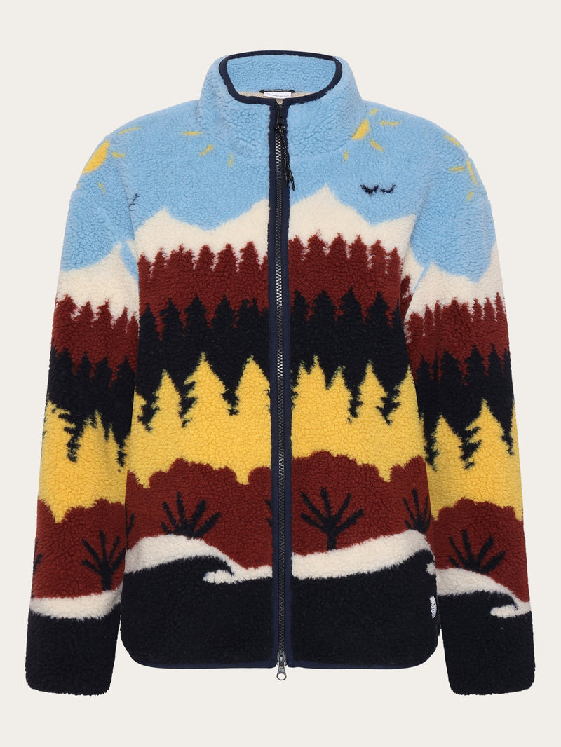 KnowledgeCotton Apparel - UNI Loose Fair Isle teddy jacket - GRS/Vegan Fleeces 9932 Multi color AOP