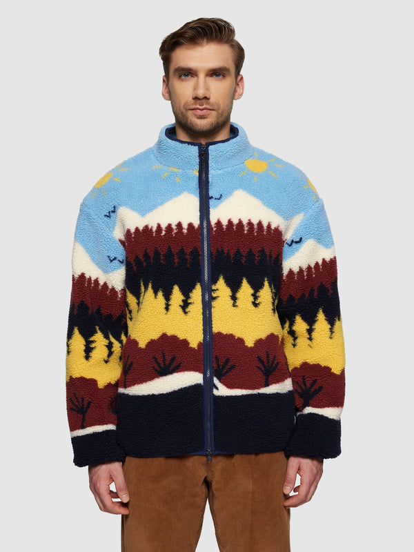 KnowledgeCotton Apparel - UNI Loose Fair Isle teddy jacket - GRS/Vegan Fleeces 9932 Multi color AOP