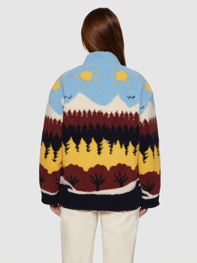 KnowledgeCotton Apparel - UNI Loose Fair Isle teddy jacket - GRS/Vegan Fleeces 9932 Multi color AOP