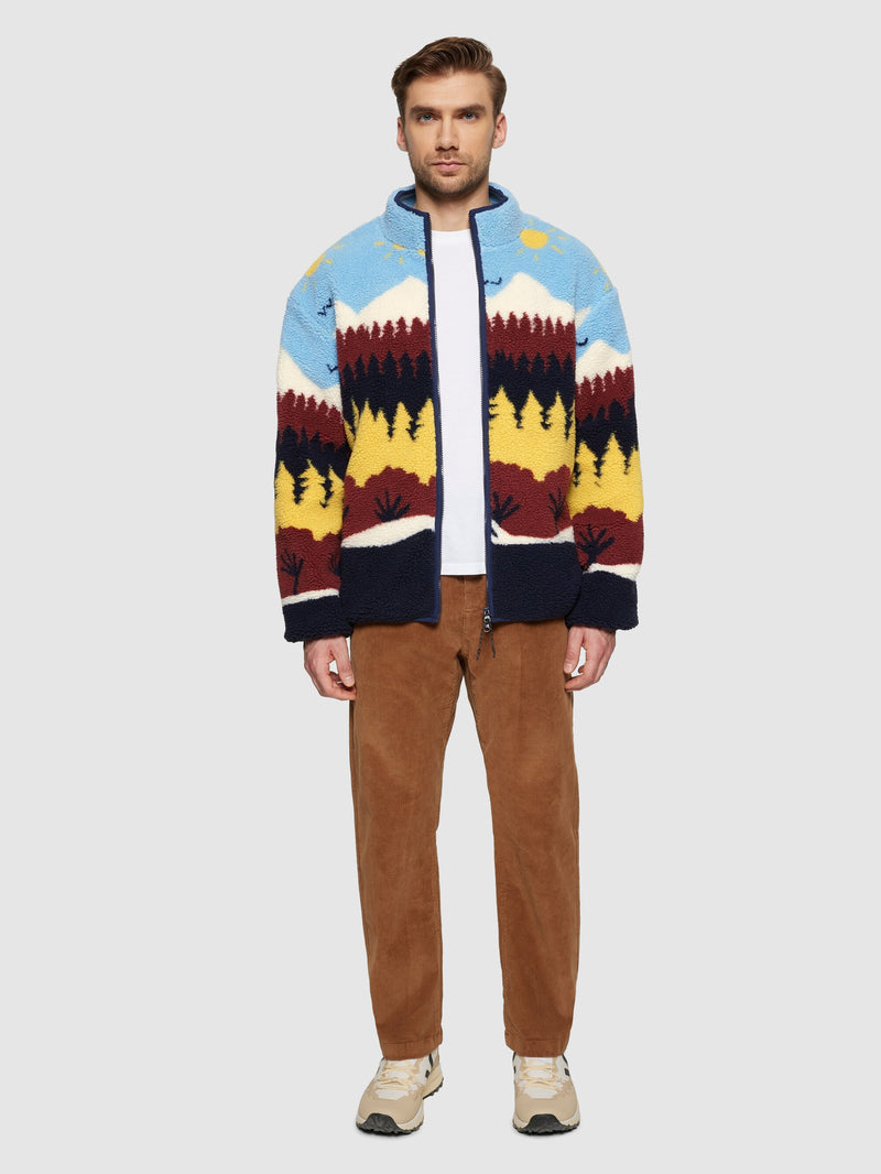 KnowledgeCotton Apparel - UNI Loose Fair Isle teddy jacket - GRS/Vegan Fleeces 9932 Multi color AOP