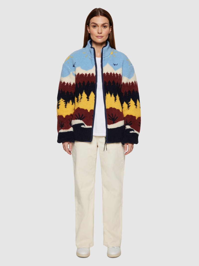 KnowledgeCotton Apparel - UNI Loose Fair Isle teddy jacket - GRS/Vegan Fleeces 9932 Multi color AOP