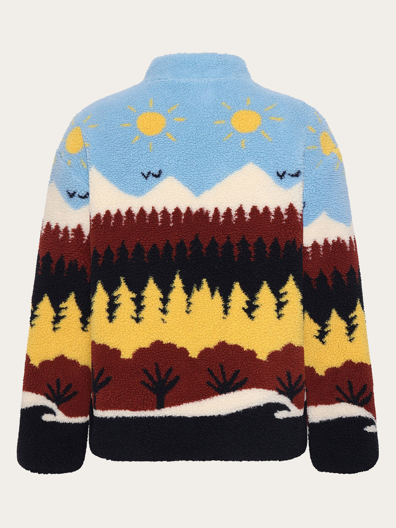 KnowledgeCotton Apparel - UNI Loose Fair Isle teddy jacket - GRS/Vegan Fleeces 9932 Multi color AOP