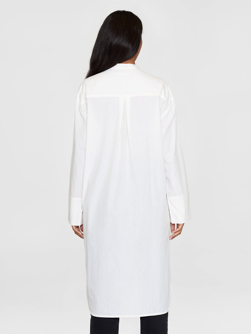 KnowledgeCotton Apparel - WMN Loose chambray stand collar long shirt dress - GOTS/Vegan Dresses 1387 Egret