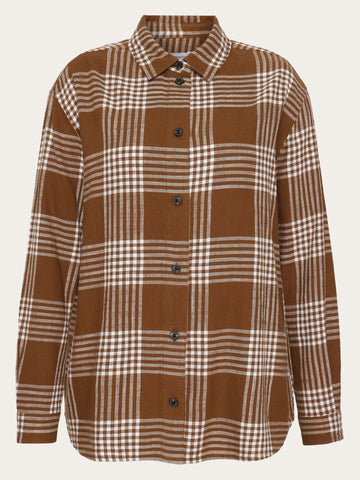 KnowledgeCotton Apparel - WMN Loose check flannel shirt - GOTS/Vegan Shirts 7026 Brown check
