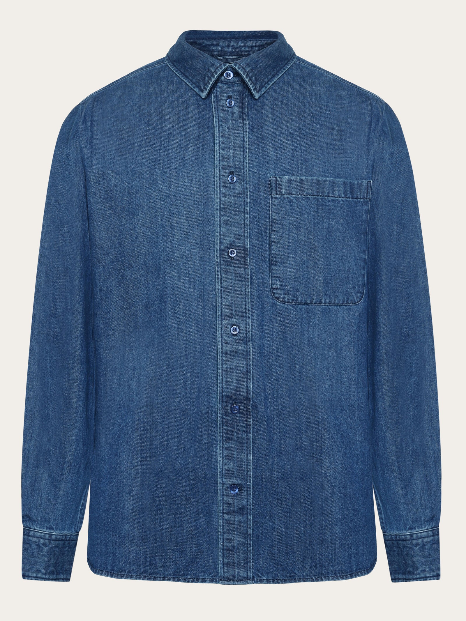 [ ] Dark Blue Cotton Linen Denim Shirt ★大人気★ Loose_denim_shirt_-_GOTS_Vegan