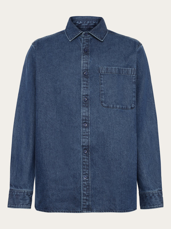 KnowledgeCotton Apparel - MEN Loose denim shirt - GOTS/Vegan Shirts 3059 Dark Blue denim