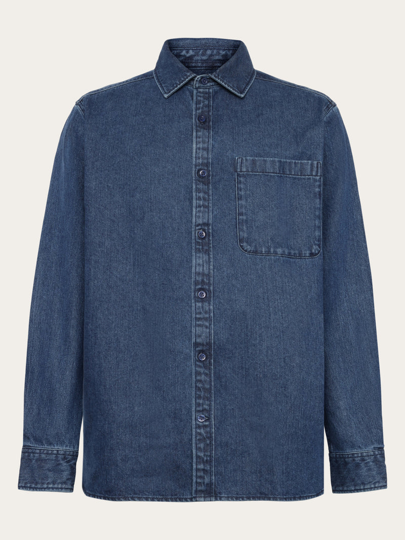 KnowledgeCotton Apparel - MEN Organic Cotton Natural Indigo Denim Shirt GOTS Shirts 3059 Dark Blue denim