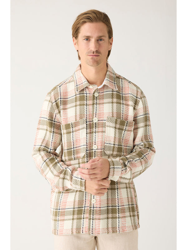 KnowledgeCotton Apparel - MEN Loose fit checkered flannel shirt Overshirts 7033 Creme check