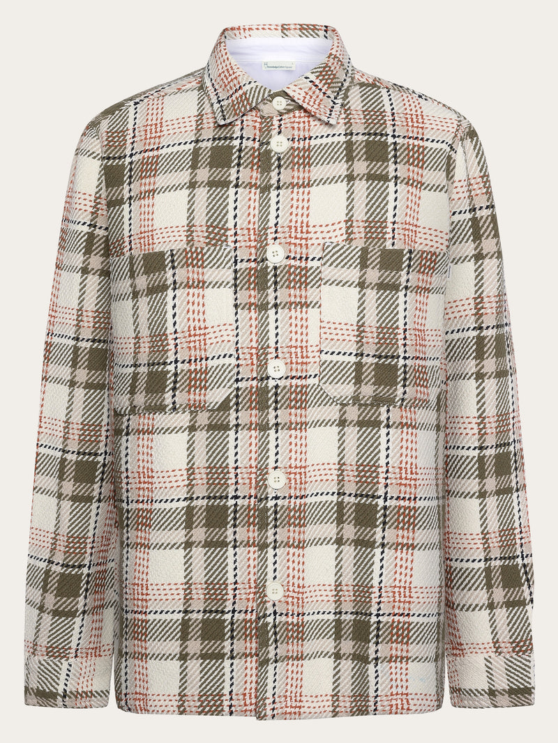 KnowledgeCotton Apparel - MEN Loose fit checkered flannel shirt Overshirts 7033 Creme check