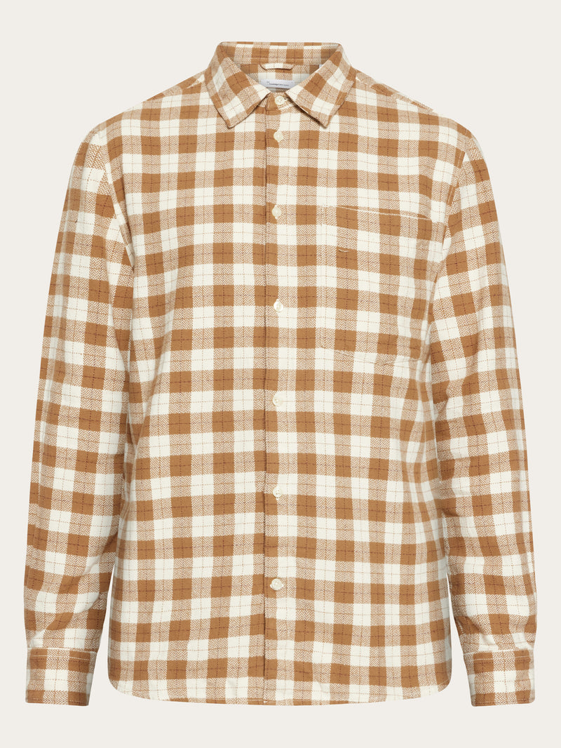KnowledgeCotton Apparel - MEN Loose fit checkered shirt Shirts 7030 Beige check