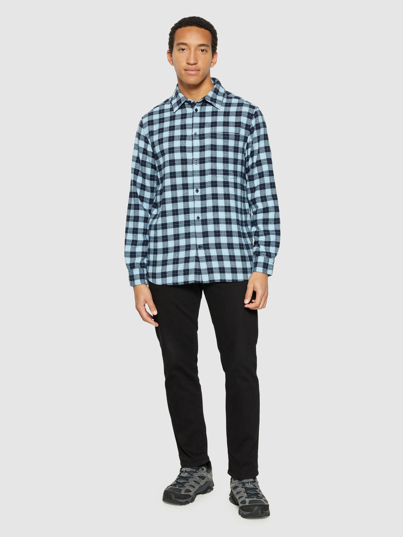 Loose fit checkered shirt - blue check – KnowledgeCotton