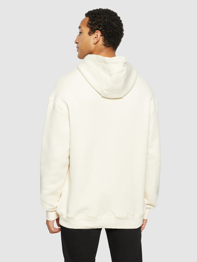 KnowledgeCotton Apparel - MEN Loose fit hood kangaroo pocket sweat with embroidery at chest Sweats 1348 Buttercream