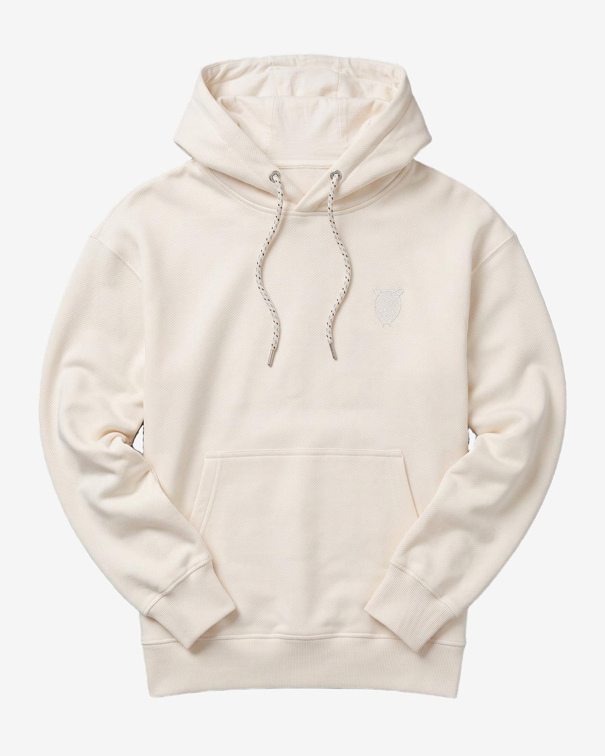 KnowledgeCotton Apparel - MEN Loose fit hood kangaroo pocket sweat with embroidery at chest Sweats 1387 Egret