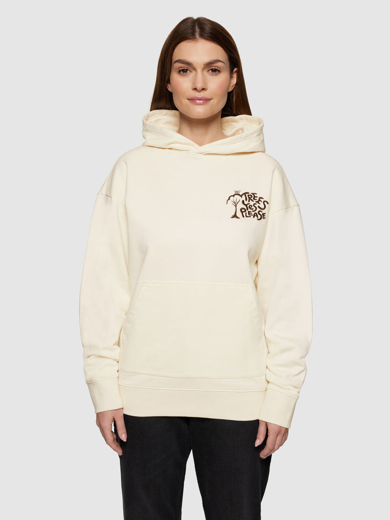 KnowledgeCotton Apparel - UNI Loose fit hood sweat Trees Yes Please print - GOTS/Vegan Sweats 1387 Egret
