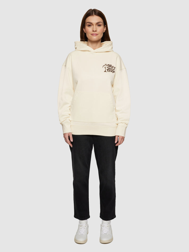 KnowledgeCotton Apparel - UNI Loose fit hood sweat Trees Yes Please print - GOTS/Vegan Sweats 1387 Egret