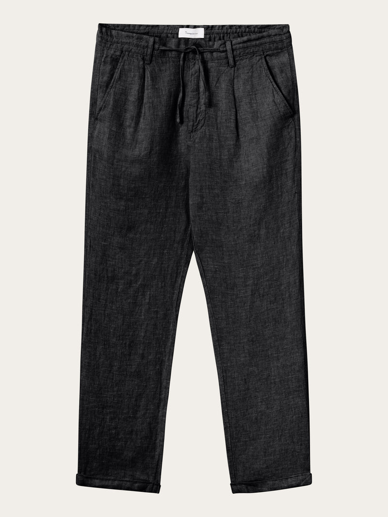 KnowledgeCotton Apparel - MEN Loose fit natural linen pant Pants 1300 Black Jet