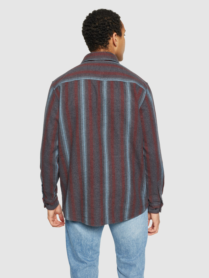 KnowledgeCotton Apparel - MEN Loose fit striped flannel shirt - GOTS/Vegan Shirts 8021 Blue stripe
