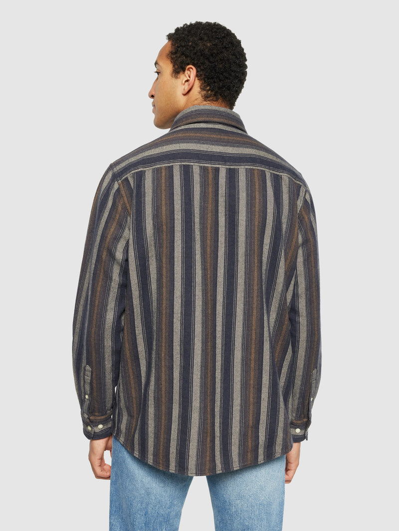 KnowledgeCotton Apparel - MEN Loose fit striped flannel shirt - GOTS/Vegan Shirts 8024 Yellow stripe