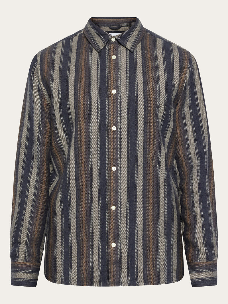 KnowledgeCotton Apparel - MEN Loose fit striped flannel shirt - GOTS/Vegan Shirts 8024 Yellow stripe