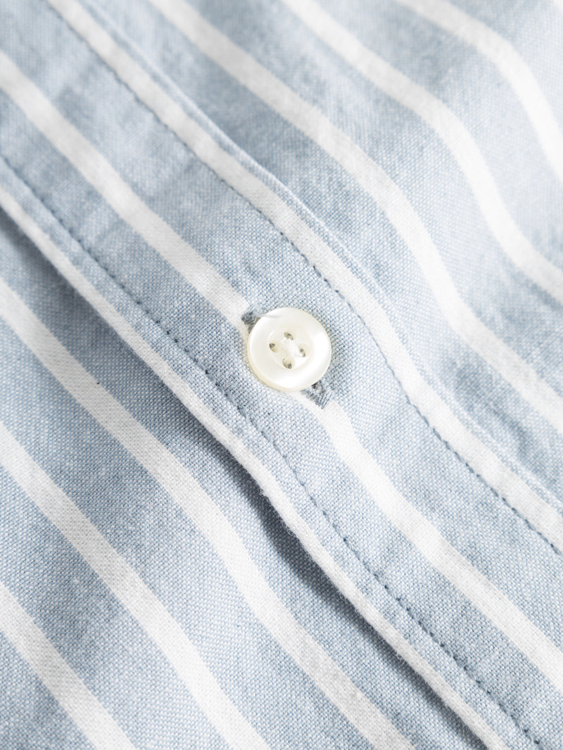 KnowledgeCotton Apparel - MEN Loose fit striped slub canvas shirt Shirts 8021 Blue stripe
