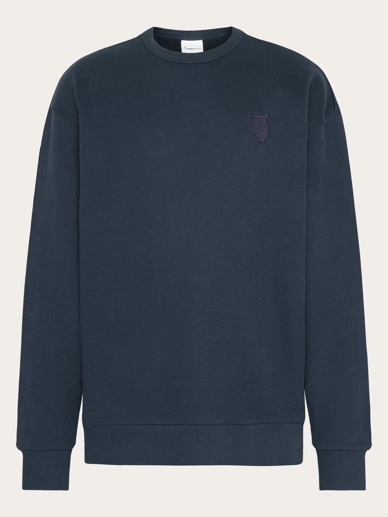 KnowledgeCotton Apparel - MEN Straight fit sweat with embroidery at chest Sweats 1001 Total Eclipse