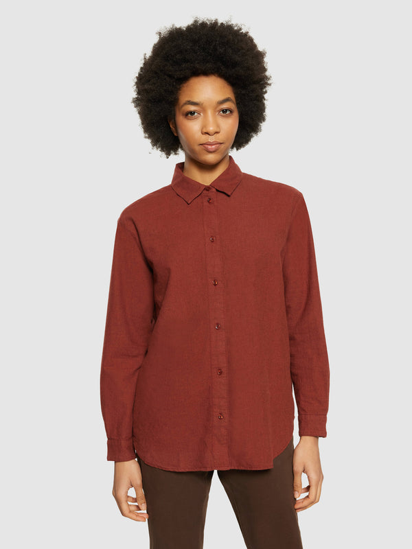 KnowledgeCotton Apparel - WMN Loose flannel long sleeved shirt Shirts 1478 Fired Brick