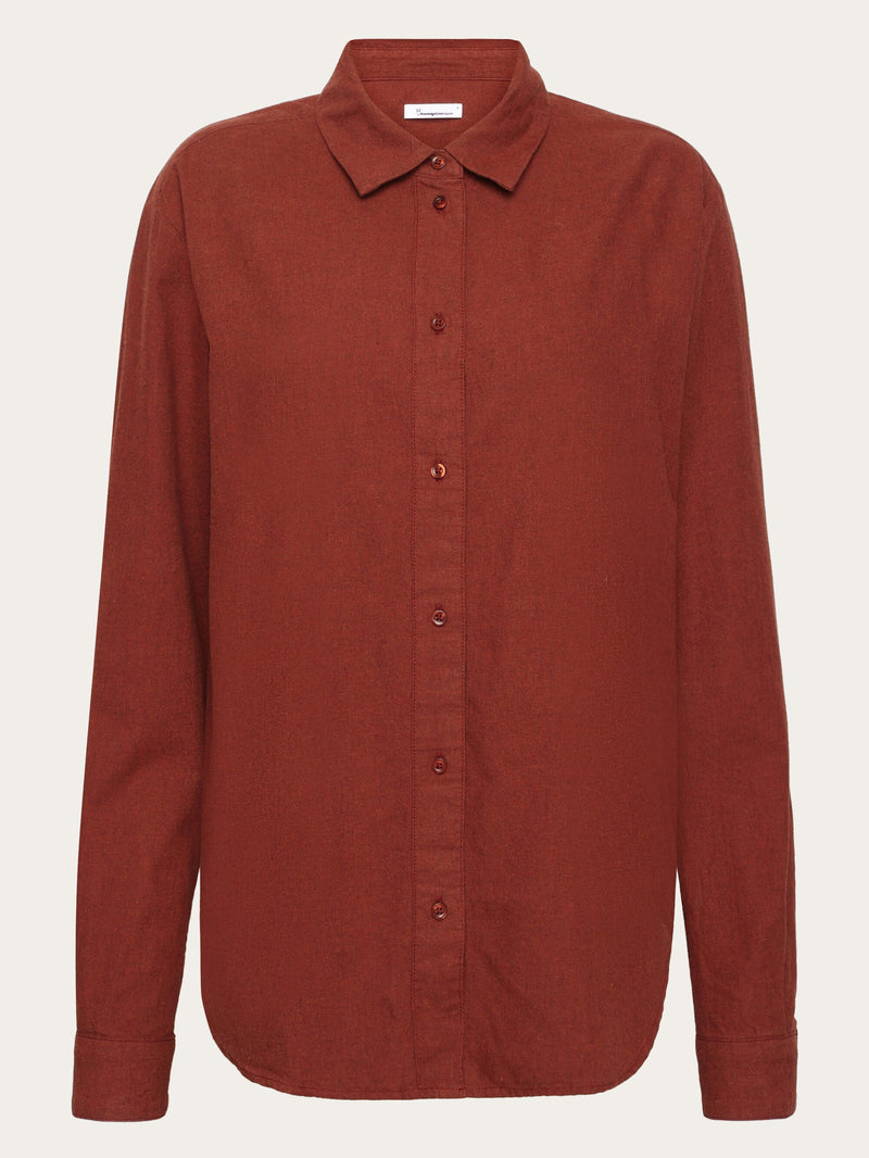 KnowledgeCotton Apparel - WMN Loose flannel long sleeved shirt Shirts 1478 Fired Brick