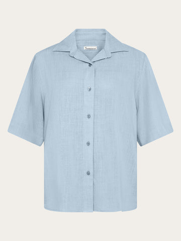 KnowledgeCotton Apparel - WMN Loose linen-mix short sleeve shirt Shirts 1009 Skyway