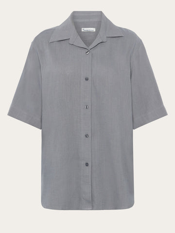 KnowledgeCotton Apparel - WMN Loose linen-mix short sleeve shirt Shirts 1493 Ultimate Grey